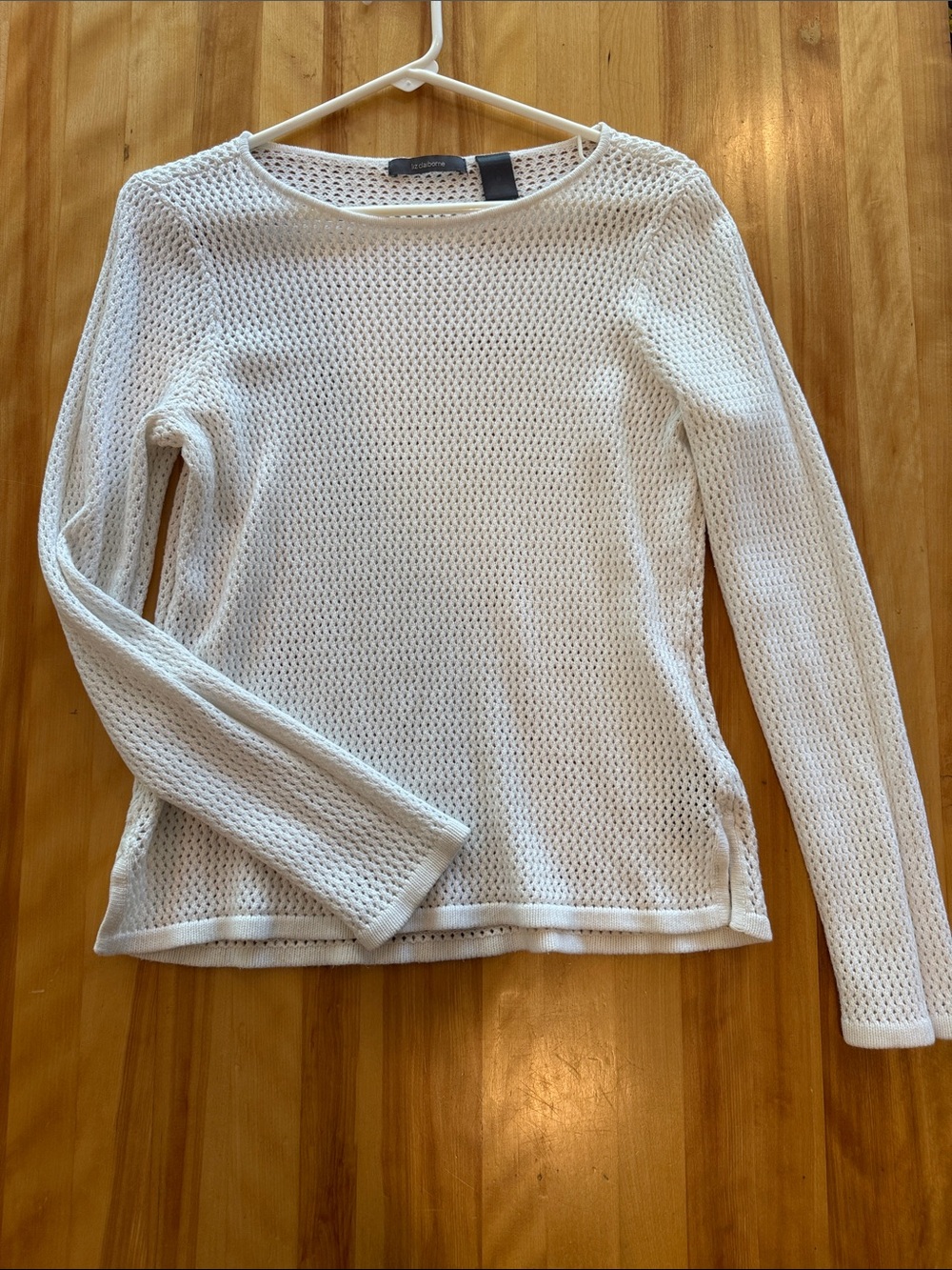 Liz Claiborne Women's White Open-Knit Crewneck Sweater